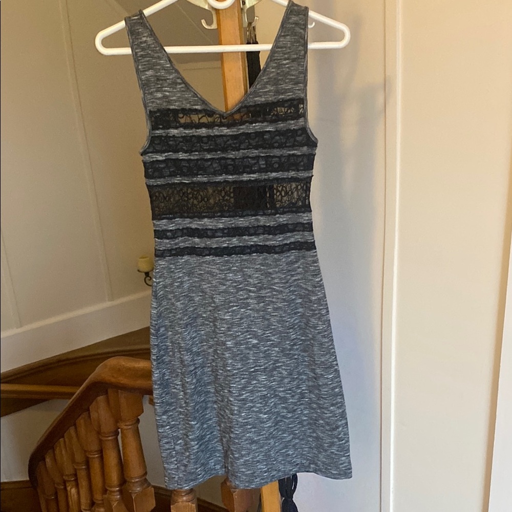 Free People Gray and Black Lace Mini Dress